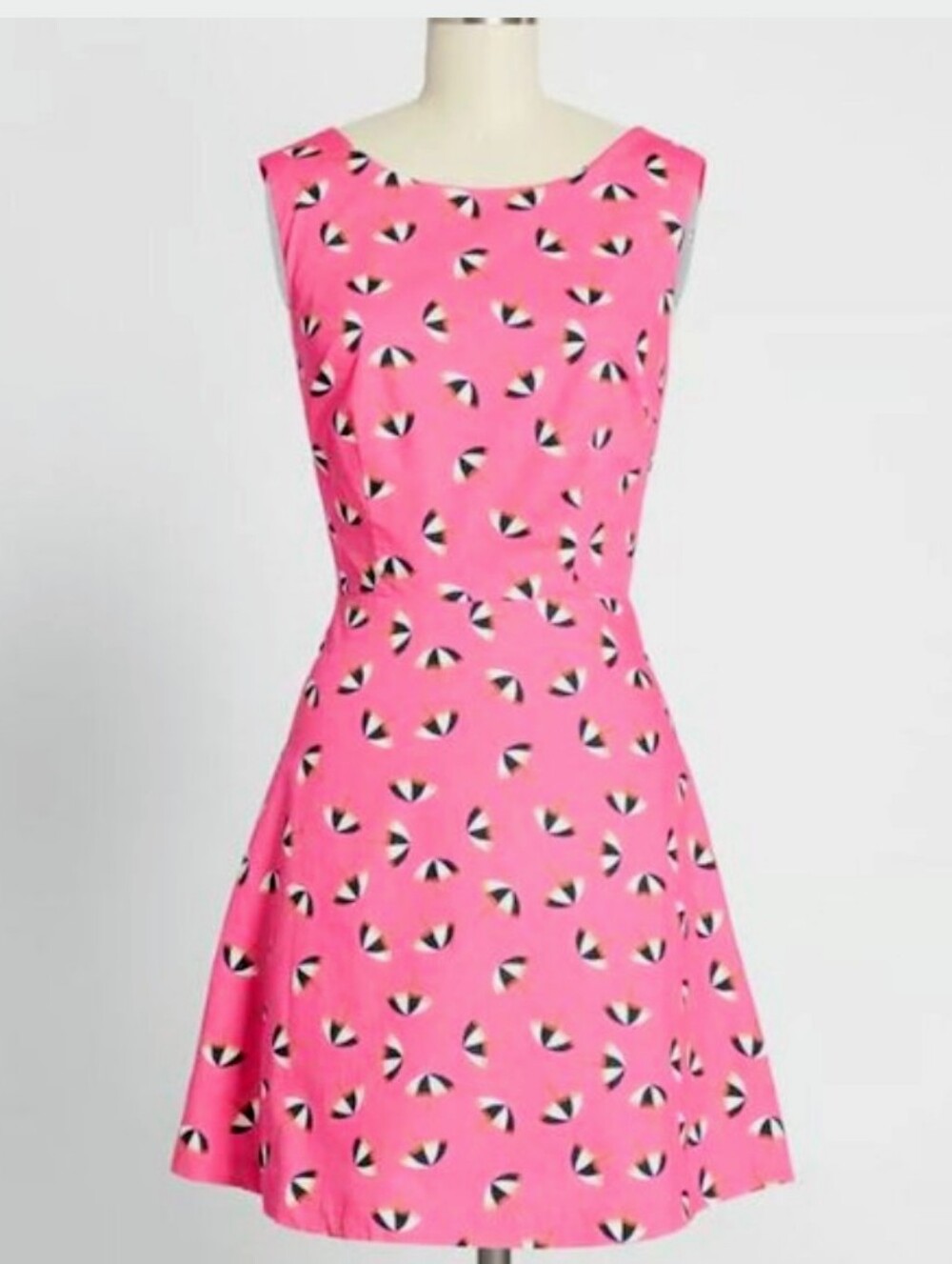 ModCloth Pink Retro Beach Umbrella Mini Dress with Open Tie Back - 4